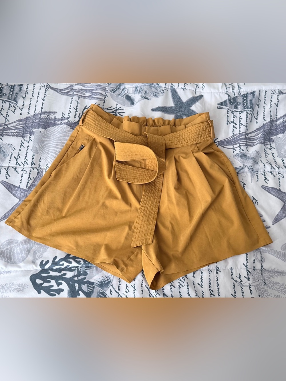 Paperbag Belted Women’s Shorts — Mustard